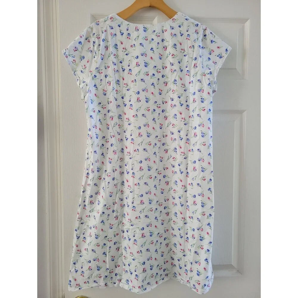 Eileen West Womens white blue Pink floral Traditional nightgown Large sleepwear